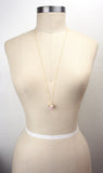Faceted Dodecahedron Rose Quartz Pendant Long Gold Necklace