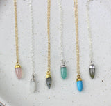 Handmade Tiny Spike Short Pendant Necklaces - Rose Quartz, Moonstone, Labradorite, Amazonite, Turquoise