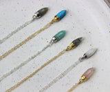 Handmade Tiny Spike Short Pendant Necklaces - Rose Quartz, Moonstone, Labradorite, Amazonite, Turquoise