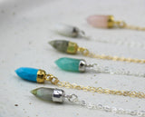 Handmade Tiny Spike Short Pendant Necklaces - Rose Quartz, Moonstone, Labradorite, Amazonite, Turquoise