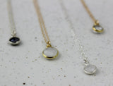 Handmade Tiny Round Short Pendant Necklaces - Labradorite, Moonstone, Crystal Quartz
