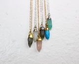 Handmade Tiny Spike Short Pendant Necklaces - Rose Quartz, Moonstone, Labradorite, Amazonite, Turquoise