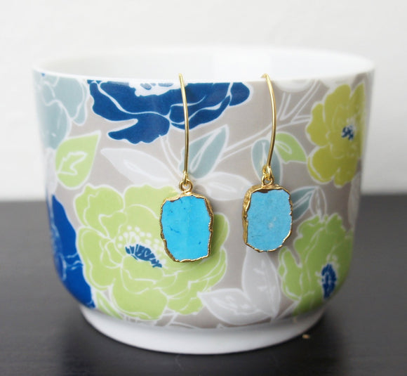 Handmade Gold Turquoise Charm Earrings