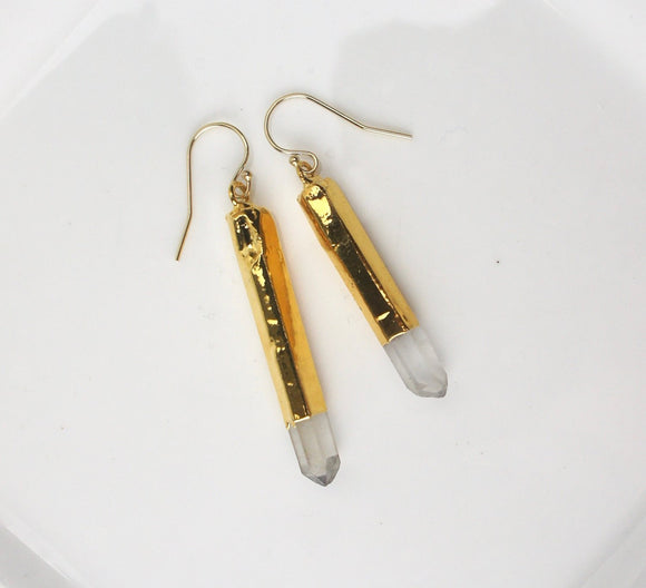 gold crystal quartz earrings