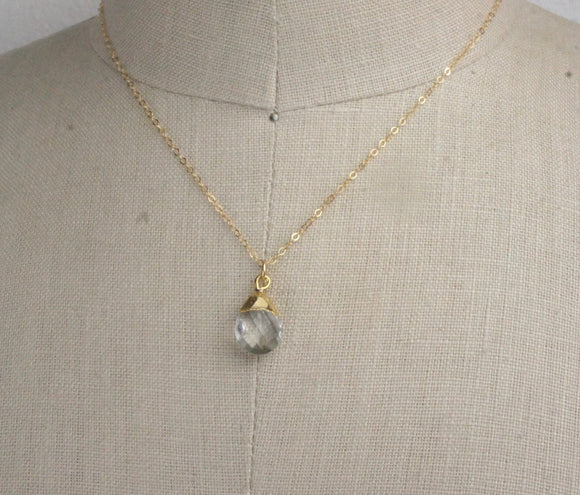 Handmade Gold Crystal Quartz Briolette Jewelry - Necklace