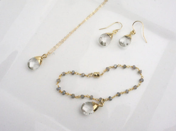 Handmade Gold Crystal Quartz Briolette Jewelry - Bracelet
