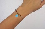 Turquoise Charm with Black Spinel Beaded Gold Chain - Handmade Magnetic Bracelet