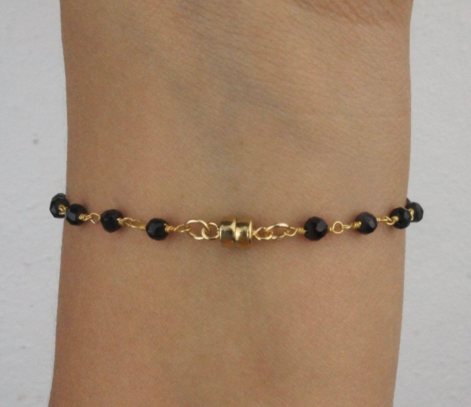 Black Spinel and Handmade Gold Bead Necklace