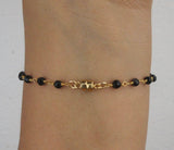 Turquoise Charm with Black Spinel Beaded Gold Chain - Handmade Magnetic Bracelet