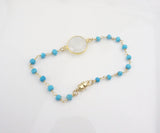 Moonstone with Turquoise Beaded Gold Chain - Handmade Magnetic Bracelet