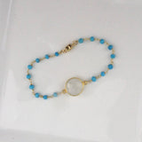 Moonstone with Turquoise Beaded Gold Chain - Handmade Magnetic Bracelet