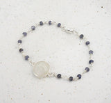 Moonstone and Iolite Beaded Silver Chain - Handmade Magnetic Bracelet