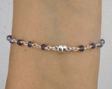Moonstone and Iolite Beaded Silver Chain - Handmade Magnetic Bracelet