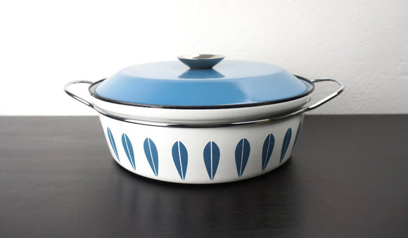 Vintage Turquoise Blue Cathrineholm Lotus Shallow Dutch Oven