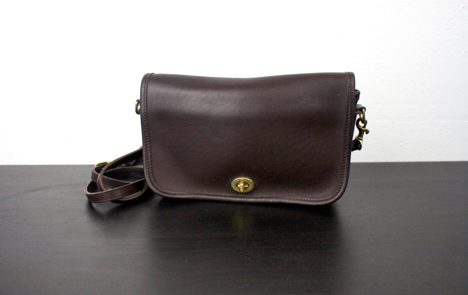 Vintage Brown Coach Convertible Clutch Bag with Turn Lock Closure
