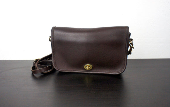 Vintage Brown Coach Convertible Clutch Bag with Turn Lock Closure, Cross Body Purse