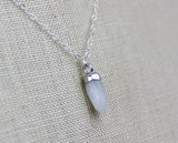 Tiny Moonstone Spike Short Pendant Necklace Silver