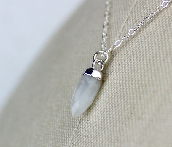 Tiny Moonstone Spike Short Pendant Necklace Silver
