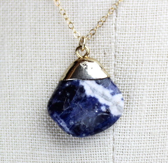 Handmade Blue Sodalite Gold Necklace