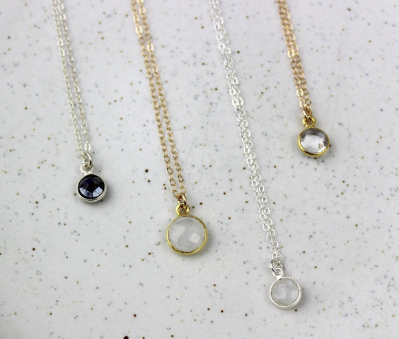 Handmade Tiny Round Short Pendant Necklaces - Labradorite, Moonstone, Crystal Quartz