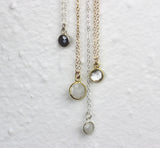 Handmade Tiny Round Short Pendant Necklaces - Labradorite, Moonstone, Crystal Quartz