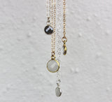Handmade Tiny Round Short Pendant Necklaces - Labradorite, Moonstone, Crystal Quartz