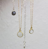 Handmade Tiny Round Short Pendant Necklaces - Labradorite, Moonstone, Crystal Quartz