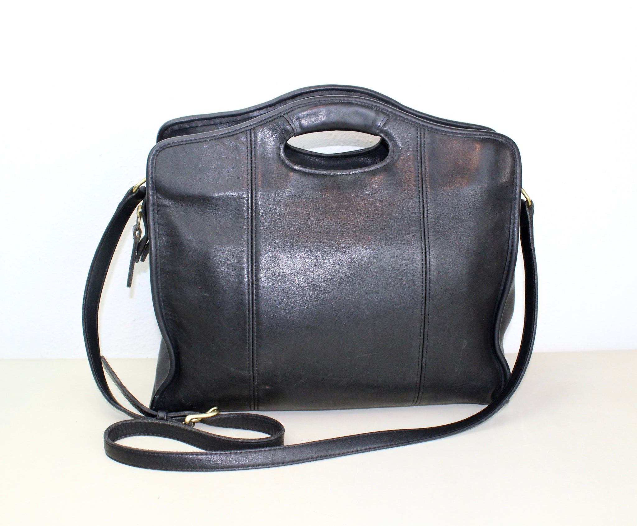 Vintage Black Coach Large Shopper Tote Bag with Cut Out
