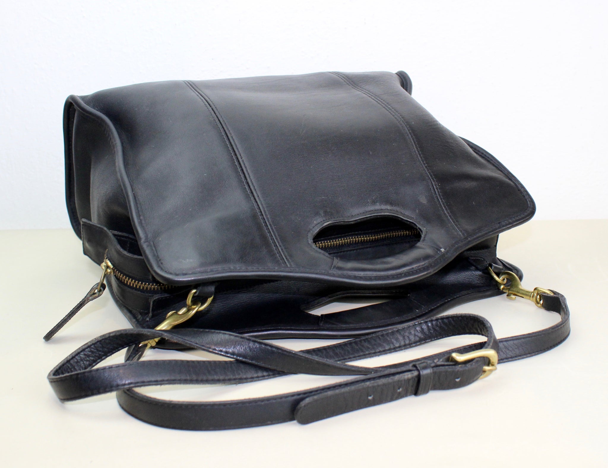 Vintage Black Coach Large Shopper Tote Bag with Cut Out