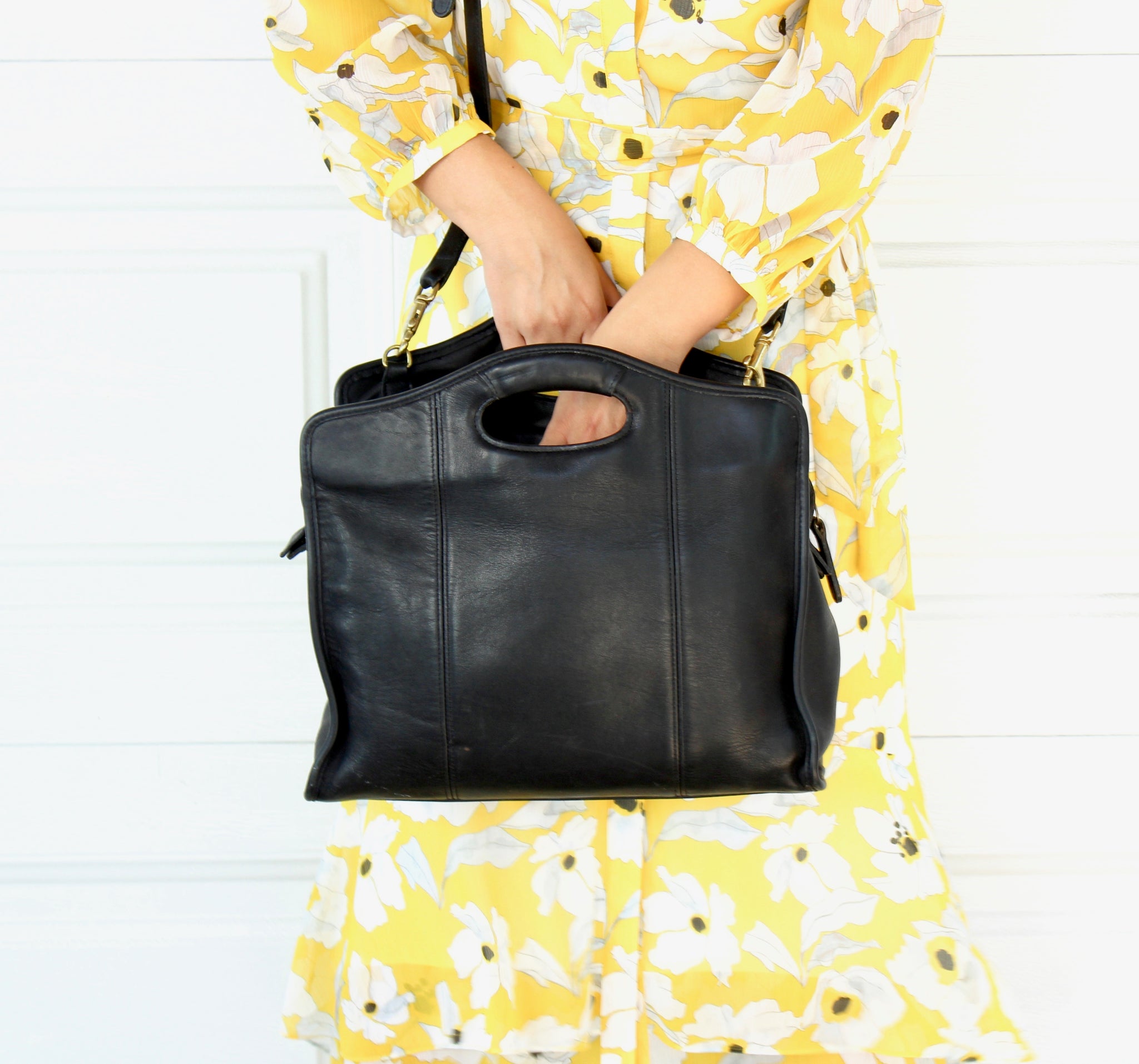 Vintage Black Coach Large Shopper Tote Bag with Cut Out