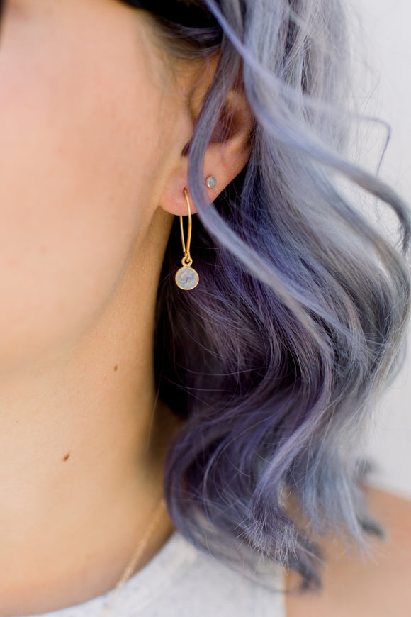 Handmade Tiny Round Gold Moonstone Earrings